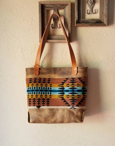 Leather and Pendleton Tote Bag